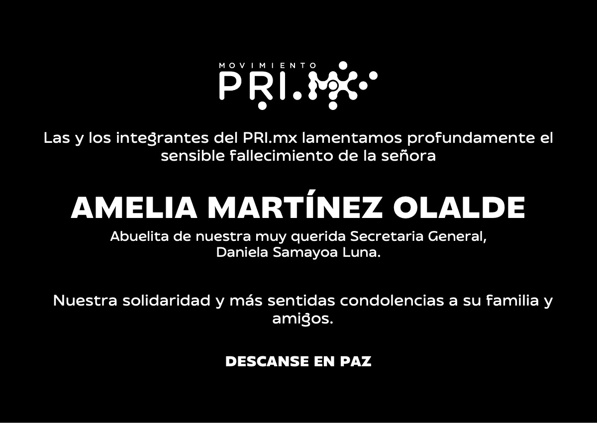 Nos unimos a la pena que embarga a nuestra querida Secretaria General, <a href="/dannalunamx/">Dannalunamx</a>, por el sensible fallecimiento de su abuelita, la señora Amelia Martínez Olalde.

Nuestra solidaridad en estos momentos tan difíciles.

Descanse en paz.