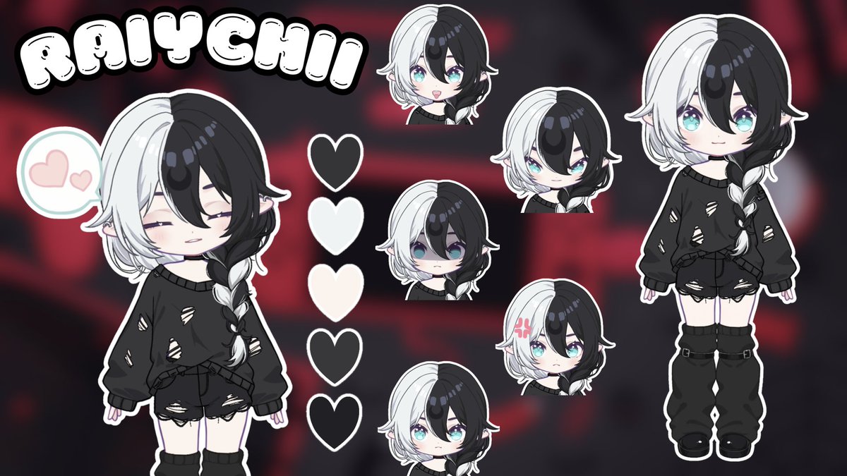 raiychii's tweet image. I debuted my new chibi model today!! Look how cute!!!

Anyways here my new reference sheet! I’m in my gremlin era •̀⩊•́

Model art &amp;amp; rig: @CherylWinters_ 

#envtuber #twitch #modeldebut