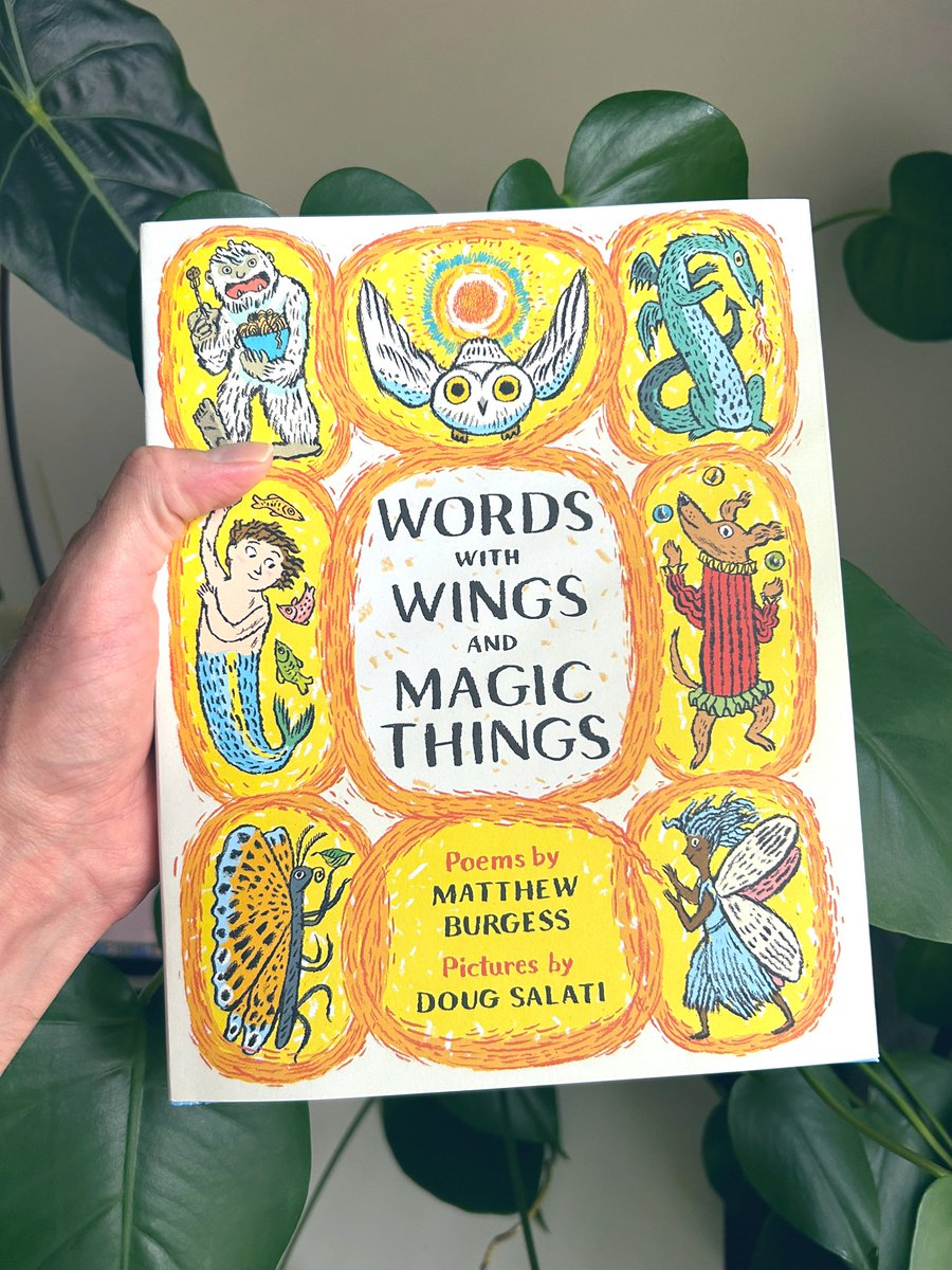 stefkidlit's tweet image. Today I met one of my fav #KidLit illustrators, Doug Salati! I got a signed copy of Words with Wings and Magic Things, the book he made with Matthew Burgess &amp;amp; one of my fav children’s poetry books of 2025. Here’s a poem I love from this stellar collection! 🪽
#NationalPoetryMonth