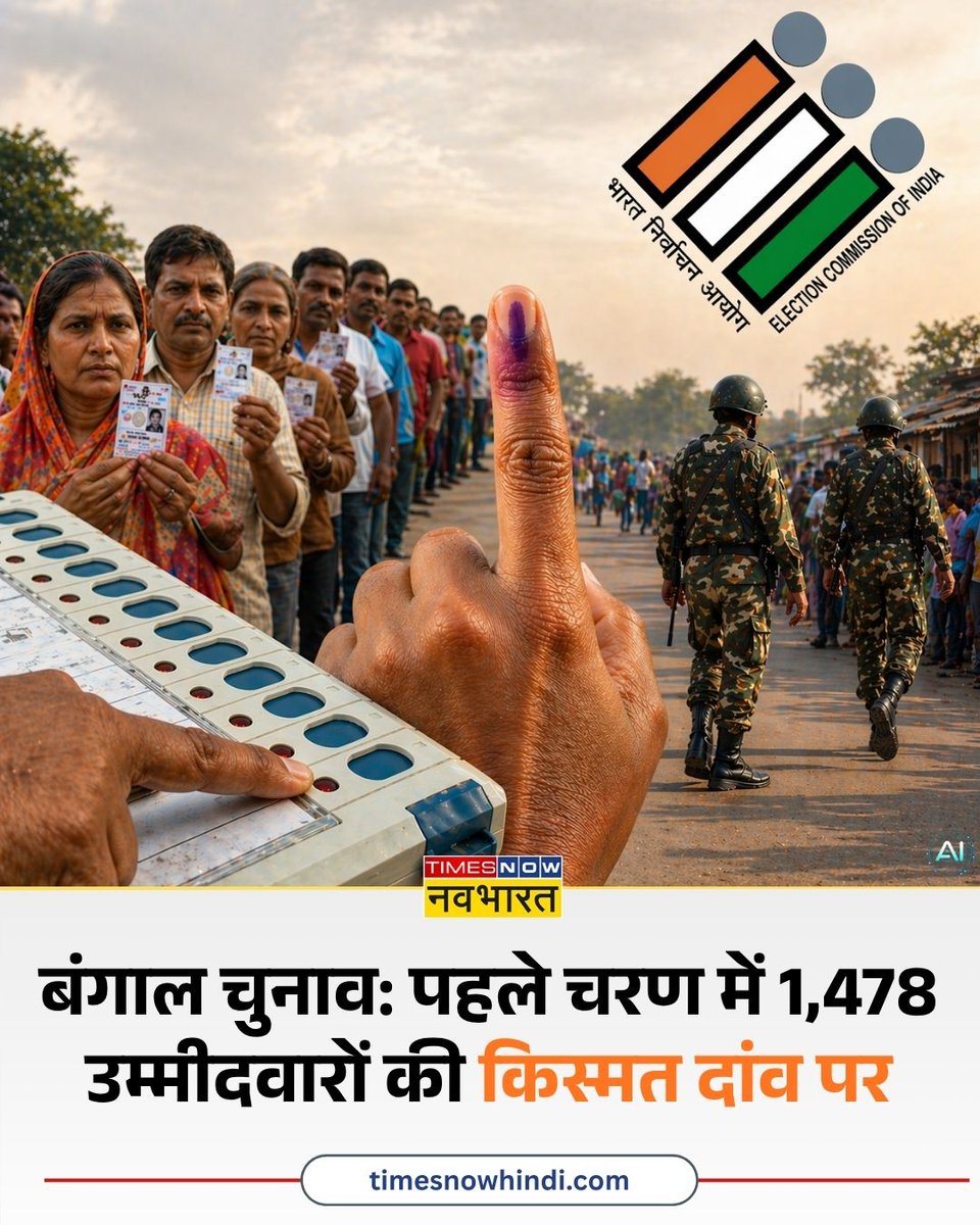 TNNavbharat's tweet photo. पश्चिम बंगाल विधानसभा चुनाव: पहले चरण में 152 सीटें, 1,478 उम्मीदवारों की किस्मत दांव पर
#WestBengal #BengalElection #Voting #1stPhaseVoting | West Bengal Election 2026 https://t.co/pjv9hkYcmk