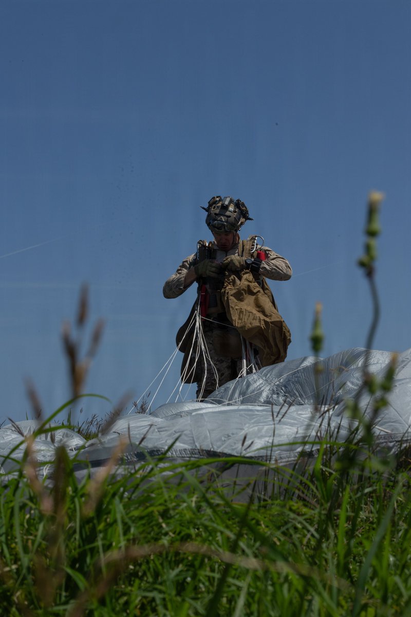 PacificMarines's tweet image. The sky is falling! No, that's a #Marine.
#PacificMarines with @3d_Marine_Div, conduct parachute #operations training from an MV-22 #Osprey on Ie Jima, Okinawa, Japan, April 8, 2026.

📷: Sgt. Anna Geier | @USMC