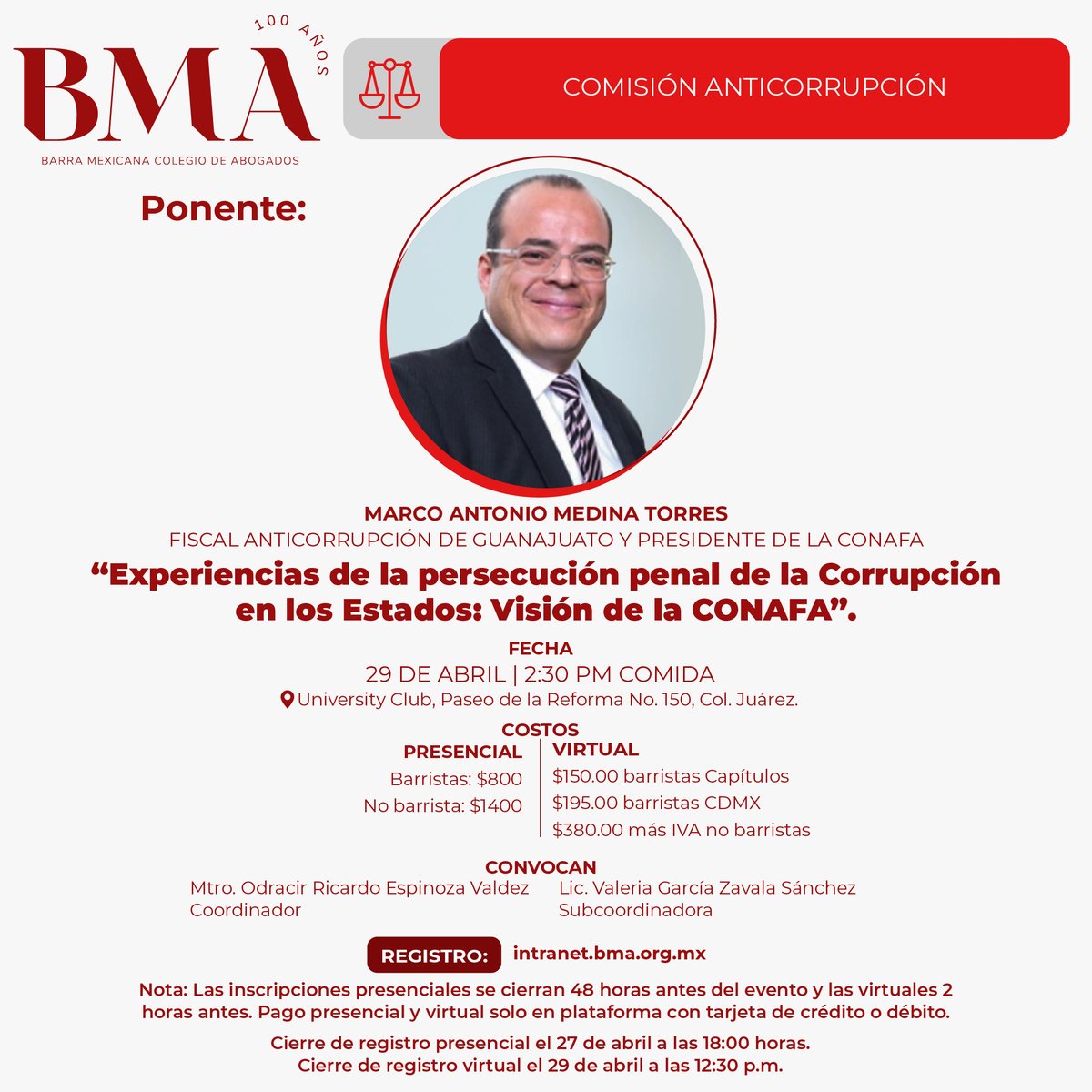 BMA_Abogados's tweet photo. ⚖️📅 Sesiones BMA | 28, 29 y 30 de abril
La Barra Mexicana, Colegio de Abogados, presenta una agenda académica de alto nivel con temas clave para la práctica jurídica actual.
🔴 28 de abril | 2:30 PM (Comida)
Recientes reformas y jurisprudencia en materia de PLD
🔴 29 de abril | 8:00 AM (Desayuno)
Más allá de la hora facturable: redefiniendo las métricas de la productividad
🔴 29 de abril | 2:30 PM (Comida)
Experiencias de la persecución penal de la corrupción en los estados: visión de la CONAFA
🔴 29 de abril | 2:30 PM (Comida)
El nuevo modelo de inspección laboral y sanciones en subcontratación
🔴 30 de abril | 8:00 AM (Desayuno)
El notariado de la Ciudad de México: preparación, disciplina y experiencia
🔴 30 de abril | 2:30 PM (Comida)
Ley Trascender: repensar la muerte digna en México
📍 Todas las sesiones en: University Club, CDMX
💼 Modalidad presencial y virtual disponible
⏳ Registros en curso
Consulta fechas de cierre por sesión y asegura tu lugar.
📲 Registro: https://t.co/ZTnt04smWC
Una oportunidad única para actualizarte, debatir y fortalecer tu práctica profesional con especialistas de primer nivel.
#BMA #Abogacía #ActualizaciónJurídica #Compliance #Anticorrupción #DerechoLaboral #DerechoConstitucional