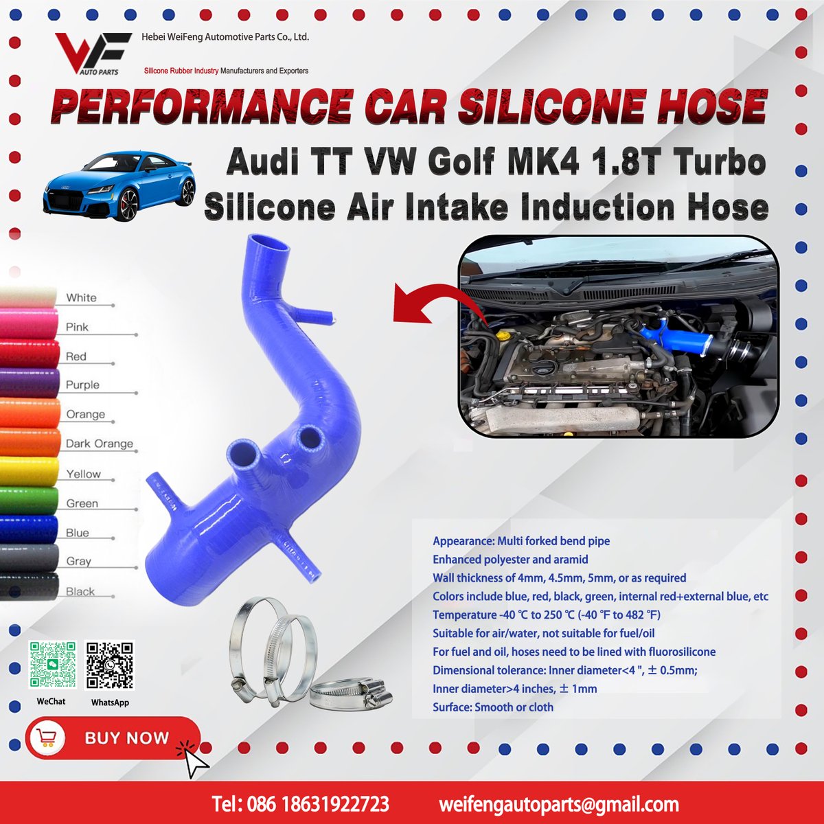 568867876O8's tweet image. Upgrade your 1.8T performance 🚀
High-quality Silicone Air Intake Hose
FITMENT:
• Audi TT MK1 (1999–2005)
• VW Golf MK4 (1999–2005)
• VW Jetta MK4 (1999–2005)
• VW New Beetle MK4 (1999–2005)
Factory direct supply 🌍
📩 DM for quote
#autoparts #siliconehose #vw #audi #turbo
