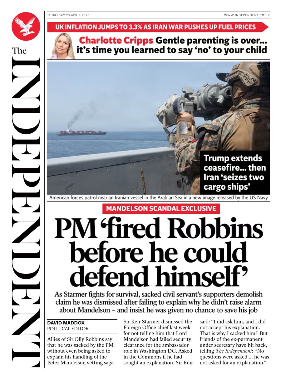 ukpapers's tweet image. ▫ PM 'fired Robbins before he could defend himself'

▫Exclusive: Kemi Badenoch says the ‘whole thing stinks’ and suggests that the PM would have misled MPs if the claims were true
▫@DavidPBMaddox
▫is.gd/FFRRxU

@Independent #frontpagestoday #digital #UK 🇬🇧