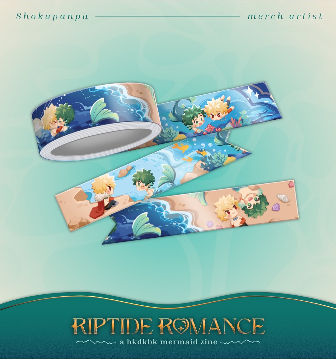 ✨MERCH PREVIEW✨

Nearly too cute to use, this washi tape by <a href="/Shokupanpa/">Ruu 🍞 | CF22 ⭐</a> features Izuku and Katsuki in several romantic scenes that tell a story of their own. Follow their tale as you tape away—just make sure you save a strip in your scrapbook!

POs open May 2nd!