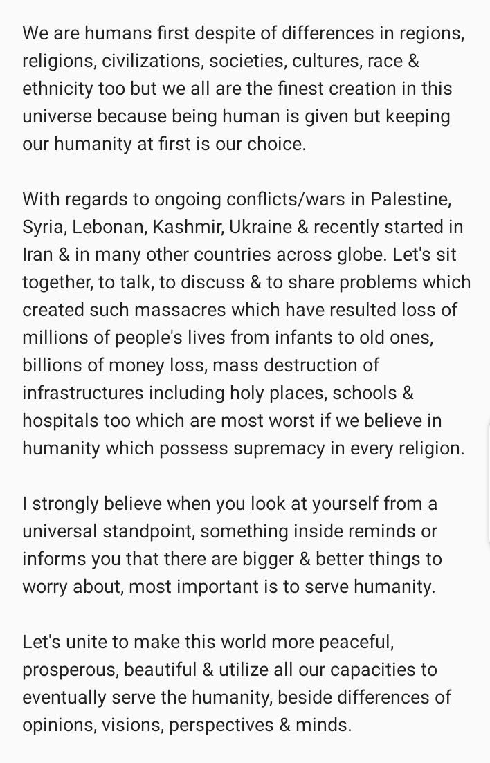 FurqaaanS's tweet image. Respect &amp;amp; honour all humans irrespective of their religion, color, race, language, sex, status, property, birth, profession/job &amp;amp; so on.

#world #vision #humanityfirst #peace #love #harmony #prayers  #peacemaker #DailyProgress #support