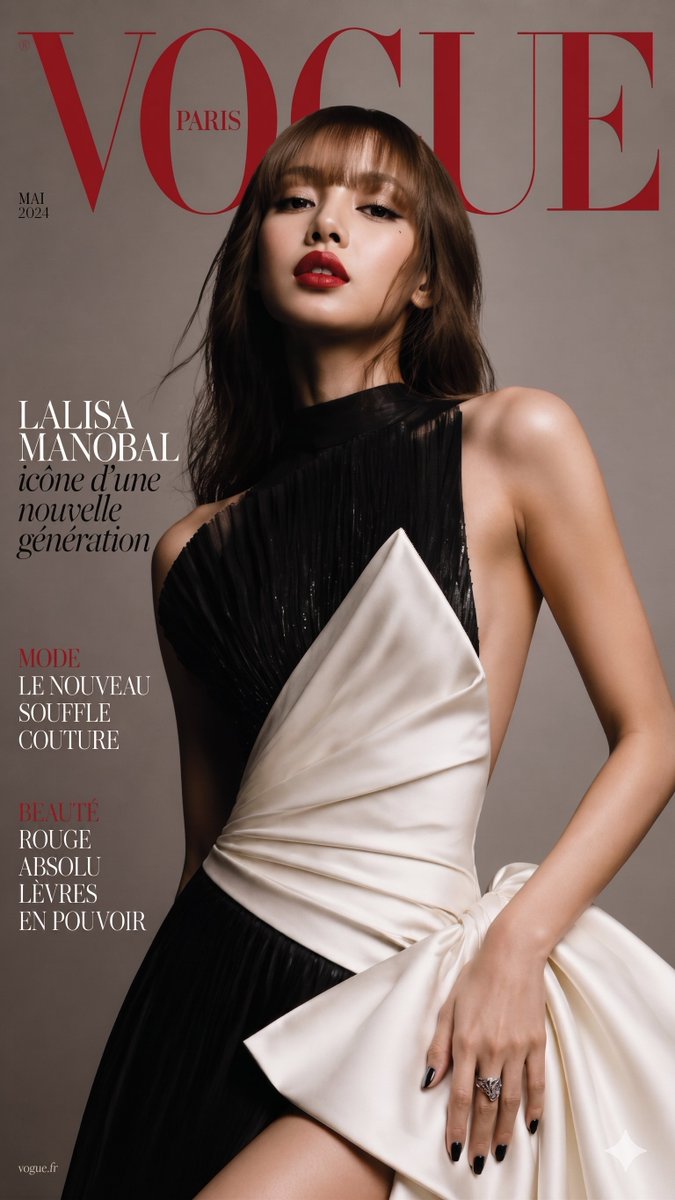 AFantagirl85190's tweet image. #Lisa #nanobananapro #GrokAI #CinematicAI #AIModel #FreePrompts:

generated with gpt-image-2,enlarged with nanobanana2
On the cover of VOGUE Paris, Lalisa Manobal wears a modern haute couture gown, sporting a striking red lip and a sharp gaze.