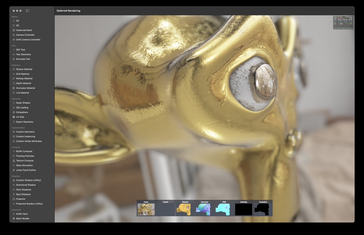 _vade's tweet image. Fast separable bokeh / coc blur with multiple render target deferred shading / SSAO / Motion Blur / DOF post passes hitting 120 Hz 4K on M1 Max - oh man Satin 2.0 is getting fun.

#metal #gpu #realtime