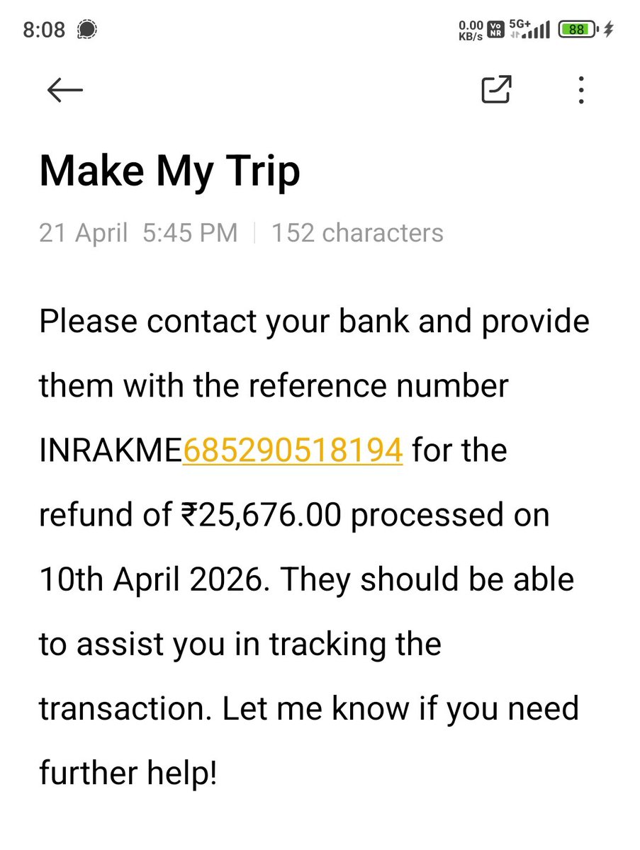 SandeepDevidan's tweet photo. @jagograhakjago 
When I confronted them with an IndiGo screen shot stating zero cancellation fees by Airlines, they have changed their stand and said that they have issued another refund of Rs 25676 on 10th April, however I have not yet received credit for the same. 2/3 https://t.co/ImrcWwNCrT