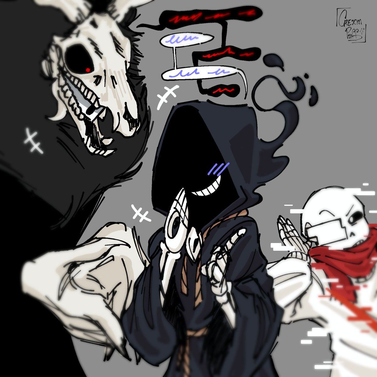 _crexmpuff_'s tweet image. Interacción promedio en mi tomodachi AJDKAHDKA
(Geno es un sapo, le encanta escuchar conversaciones ajenas 😾)

#reapersans #genosans #afterdeath