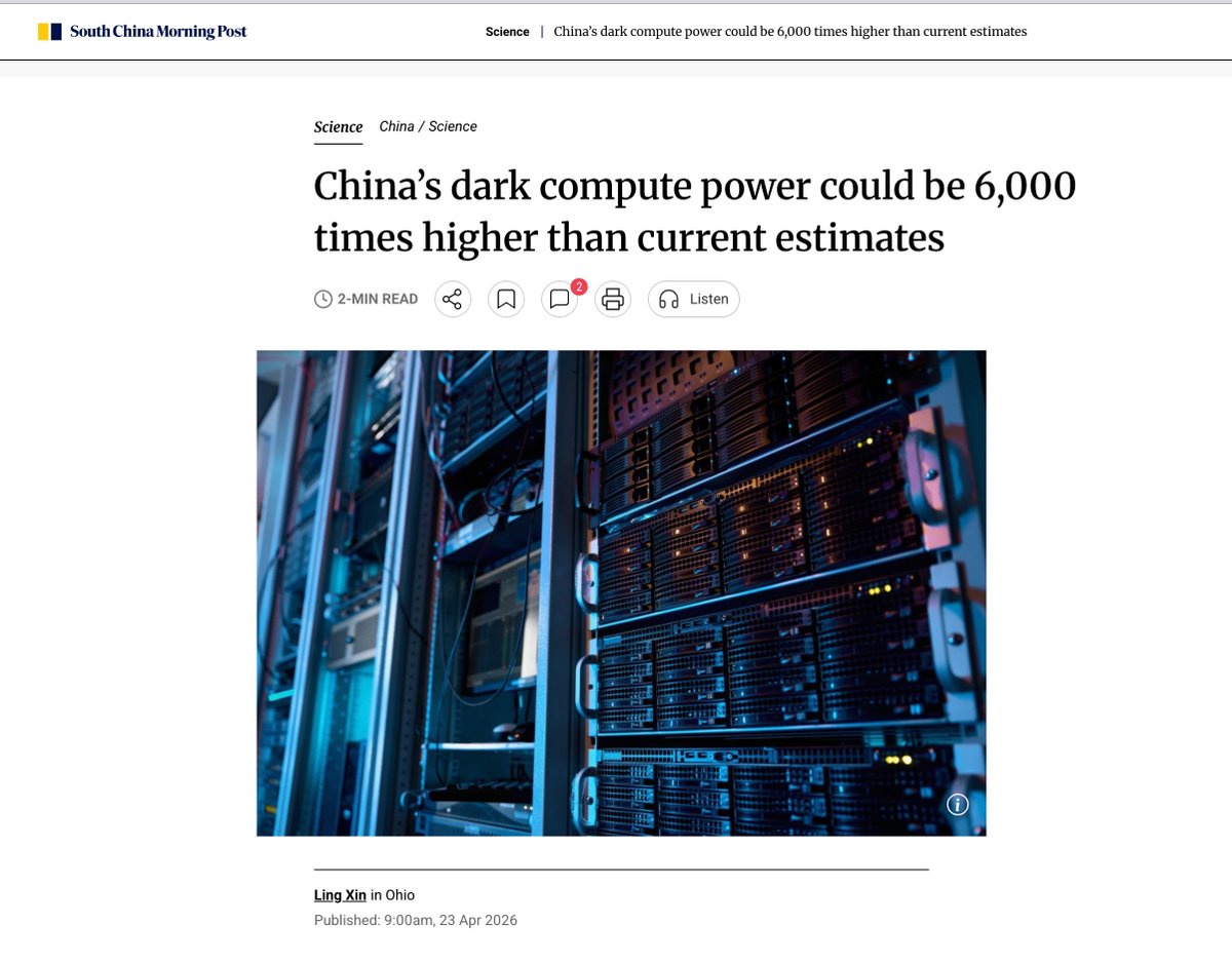 Washington still talks as if compute leadership is something it can track neatly through public benchmarks and familiar rankings.

This report suggests otherwise.

China’s visible compute may be only the exposed layer.
Beneath it could sit a much larger reservoir of capacity that
