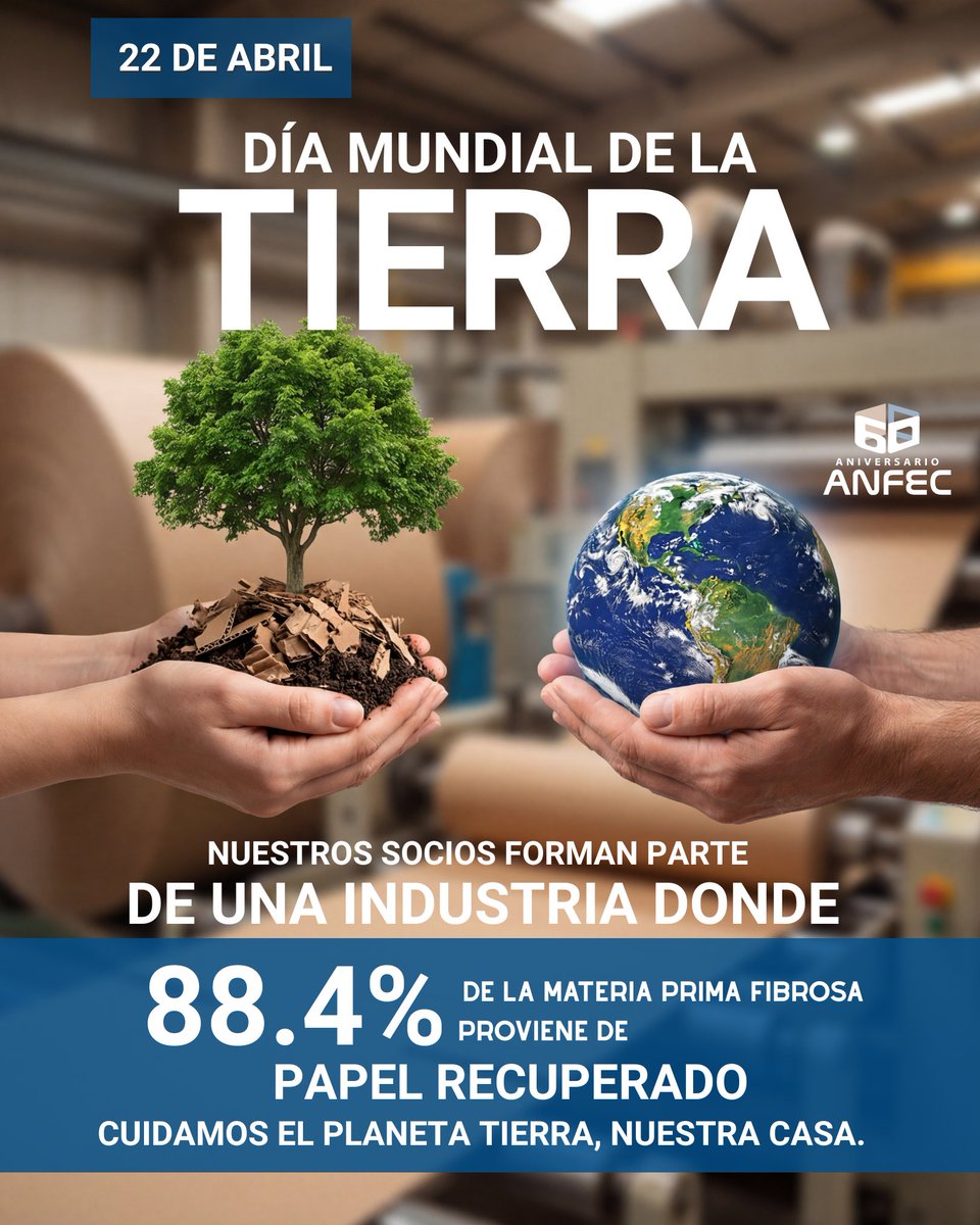 ANFECorg's tweet photo. 🌎♻️ 22 de abril | Día Mundial de la Tierra

Nuestros socios de ANFEC forman parte de una industria donde 88.4% de la materia prima fibrosa proviene de papel recuperado. 📦Esto refleja cómo el cartón corrugado también impulsa una cadena más circular y responsable con los recursos https://t.co/FepBvZgBuQ