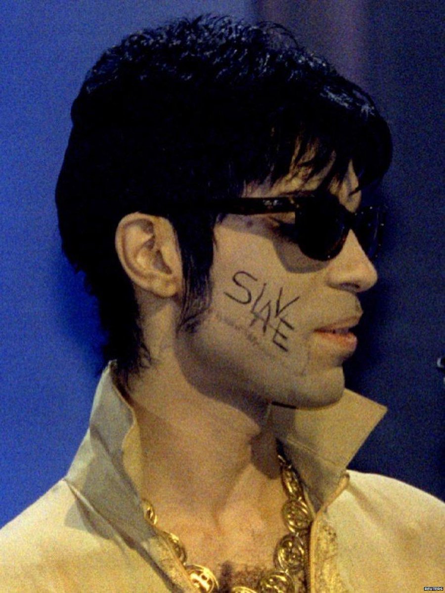 Famous singer/songwriter Prince with “Slave” written on his face to protest the Jewish producers at Warner Brothers. 

Never go into business with a Jew. They will always treat you like a goy…