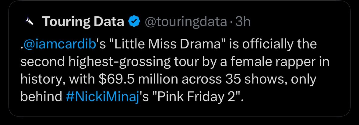 <a href="/touringdata/">Touring Data</a> <a href="/iamcardib/">Cardi B</a> U must’ve gotten cussed out behind that 69.5