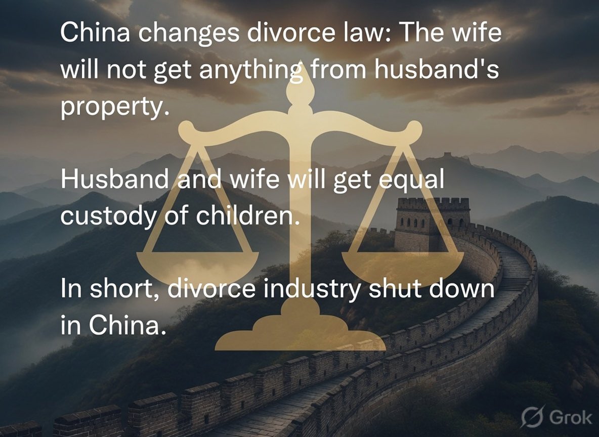 A trade mark revolution in China and definitely it is considered as torch bearer. This will reduce the financial harassments, using children as pawns. 
Every country needs to follow this rule
#banallimony
#genderbiasedlaws 
#falsecases