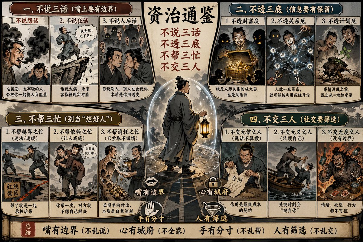 资治通鉴：不说三话，不透三底，不帮三忙，不交三人！