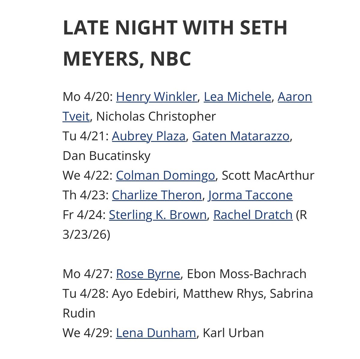 Matthew and Ayo are both on Seth Meyers next Tuesday, what other late night show caters to me like this