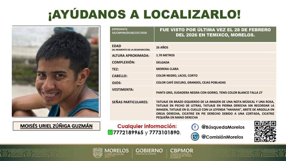 C5Edomex's tweet image. 🔎 #ServicioC5ALaComunidad || Ayudemos a difundir cualquier información para localizar a la siguiente persona. Comuníquese sin costo al: ☎️800 890 29 40; o bien:(800) 702 8770.
Para #Emergencias en el momento de los hechos marque 📞9⃣1⃣1⃣
