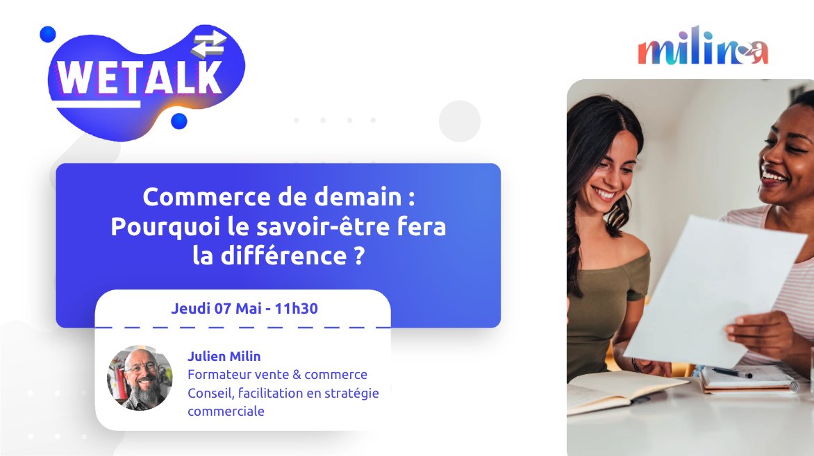 We_Forge's tweet image. Le #commerce évolue… et si la différence se jouait dans le savoir-être ?

Le 7 mai à 11h30, Julien Milin partage son expérience et ses clés pour adapter votre stratégie commerciale.

📍 WeForge Angers Centre
🎟️eventbrite.fr/e/commerce-de-…

#Banzaiii