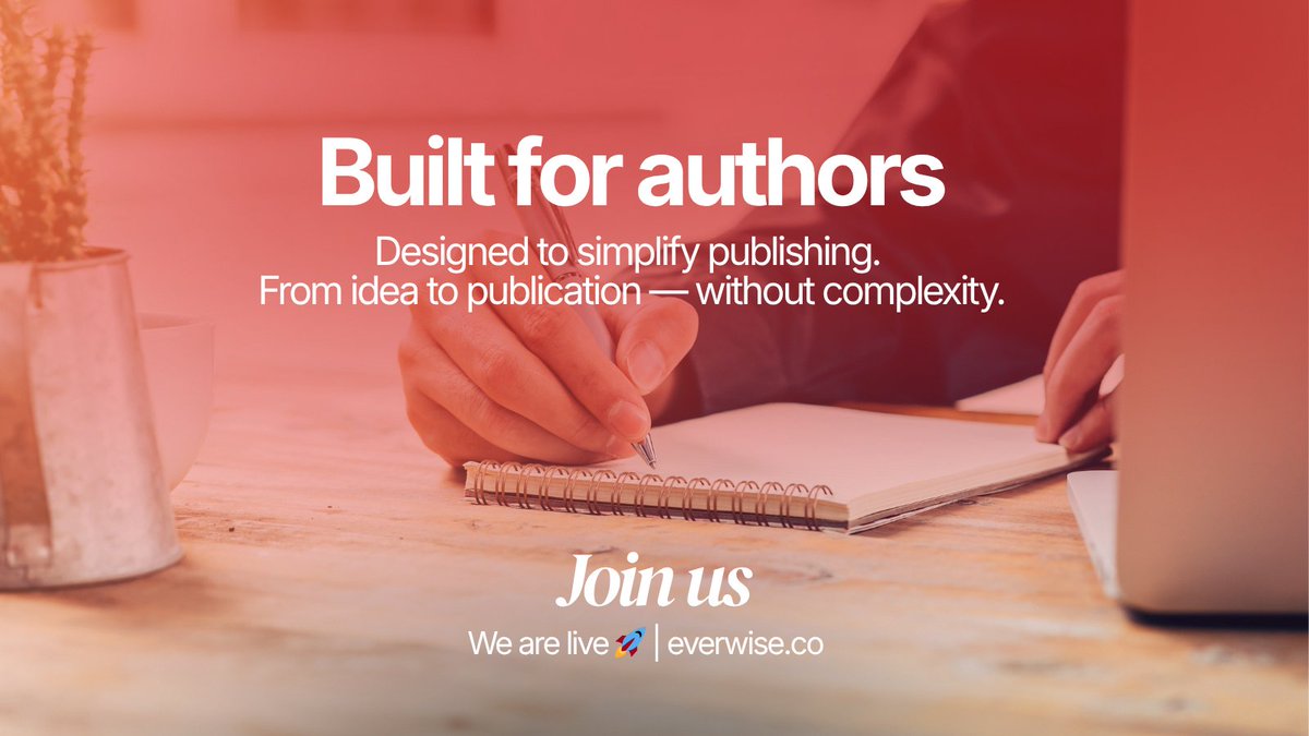 EverwiseCo's tweet photo. 📚 Built for authors.

A simple way to go from idea → published story.

✨ No barriers
✨ No complexity
✨ Just storytelling

We are live 🚀👉 Join us: https://t.co/LpnesHPnKr

#indieauthors #independentauthors #publishing #bookpromotion #ukdaily https://t.co/LwFBXlVP1m