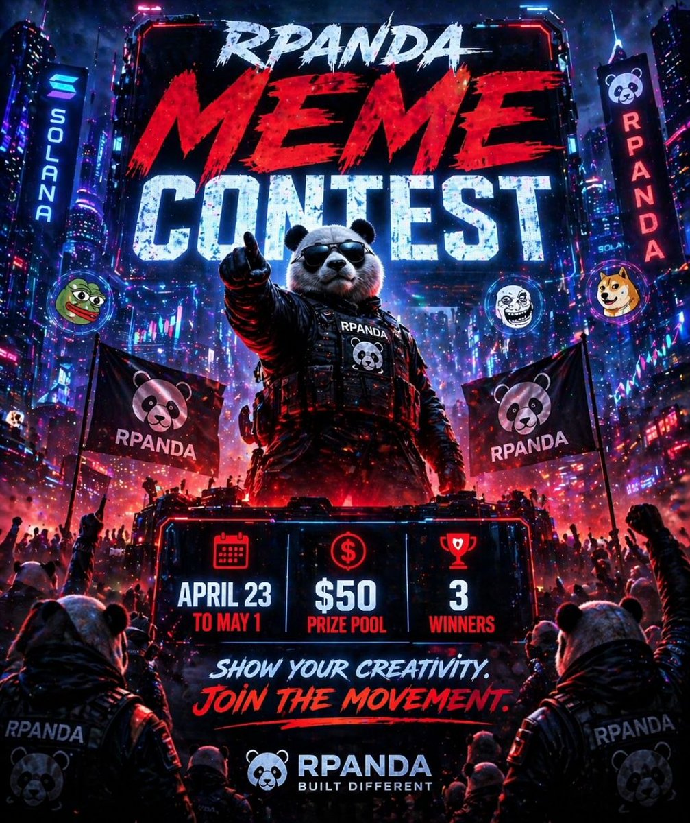 f_rpanda's tweet photo. THE $RPANDA "SNAPPED" MEME CONTEST IS LIVE! 🐼⚔️
The jungle is messy, but our vision is clear. We’re calling on all creators, degens, and soldiers to show the world why $RPANDA is taking over Solana on May 2nd.

🏆 PRIZE POOL: $50 USD
(Distributed to top 3 the most creative entries)

📜 HOW TO ENTER/QUALIFY:
— Follow the Official RPANDA X account 
— Join the Frontlines: You must be in our Telegram community https://t.co/Weo9jwggzN
— Deploy the Art: Post your meme/video on X.
— Tag the Official X account  @f_rpanda 
— Signal the Army: Use the hashtag #RPANDAMEME
Note: If you don't do any of these, your entry won't be qualified 

🔥 LORE FOCUS: We want to see the "Snapped" energy. Show us the Panda that had enough of the rugs and scams. Show us the takeover.

⏱️ Contest Ends: MAY 1ST

The tanks are fueled. The bamboo is gone. Let the chaos begin. 🫡