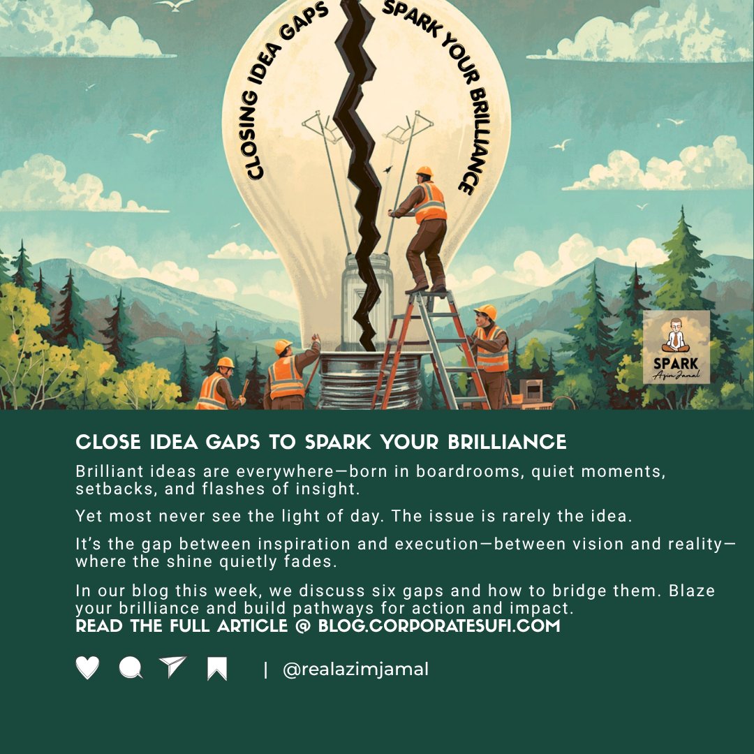 Corporate_Sufi's tweet image. Brilliant ideas are everywhere. The real challenge is execution. Explore the hidden gaps that quietly kill good ideas — from unclear vision and the wrong team to cultural resistance. Read the full blog @ blog.corporatesufi.com/how-to-close-i… #SPARK #CorporateSufi #Ideas #ExecuteIdeas
