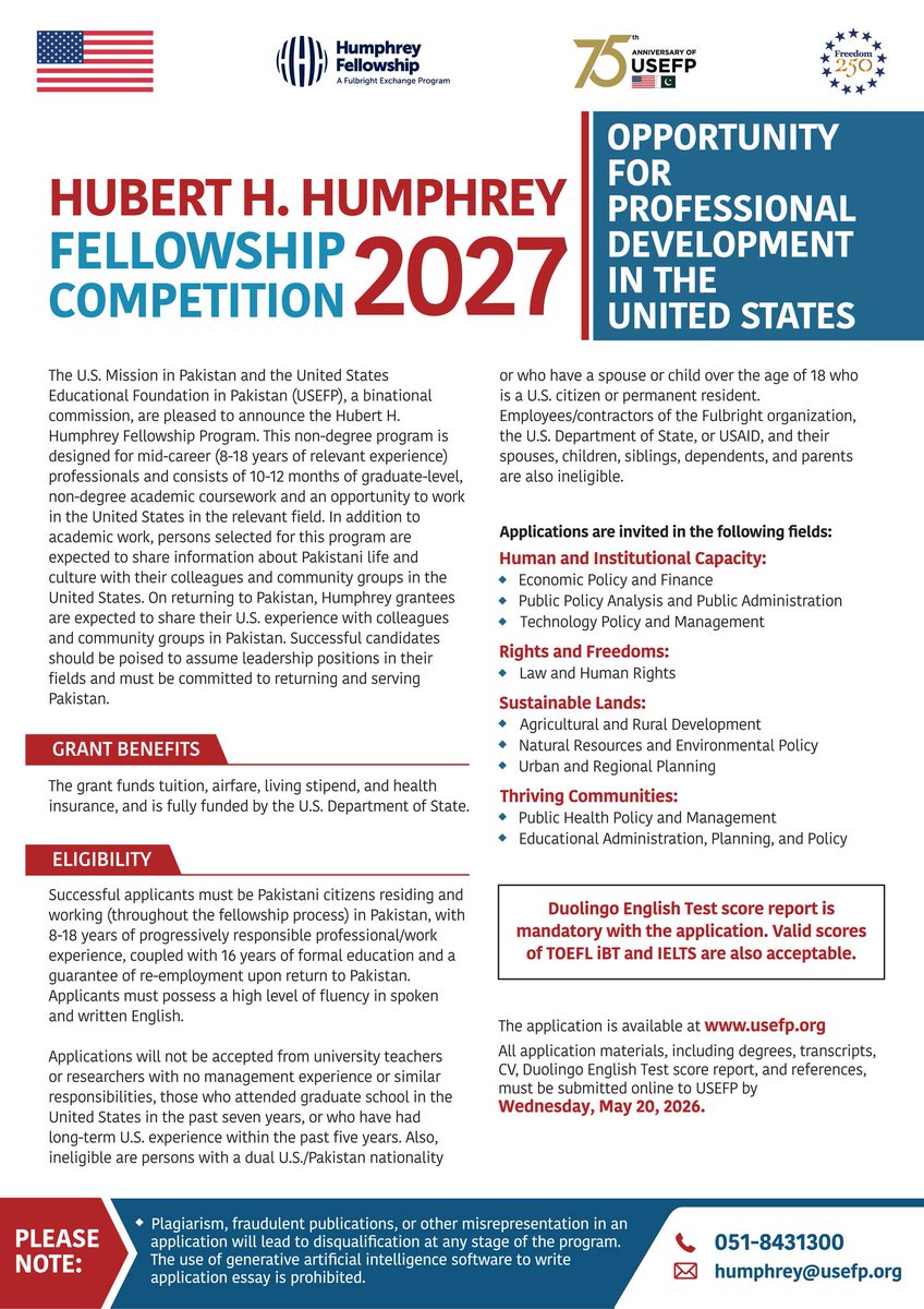 Hubert H. Humphrey Fellowship Program 2027 in the United States of ...