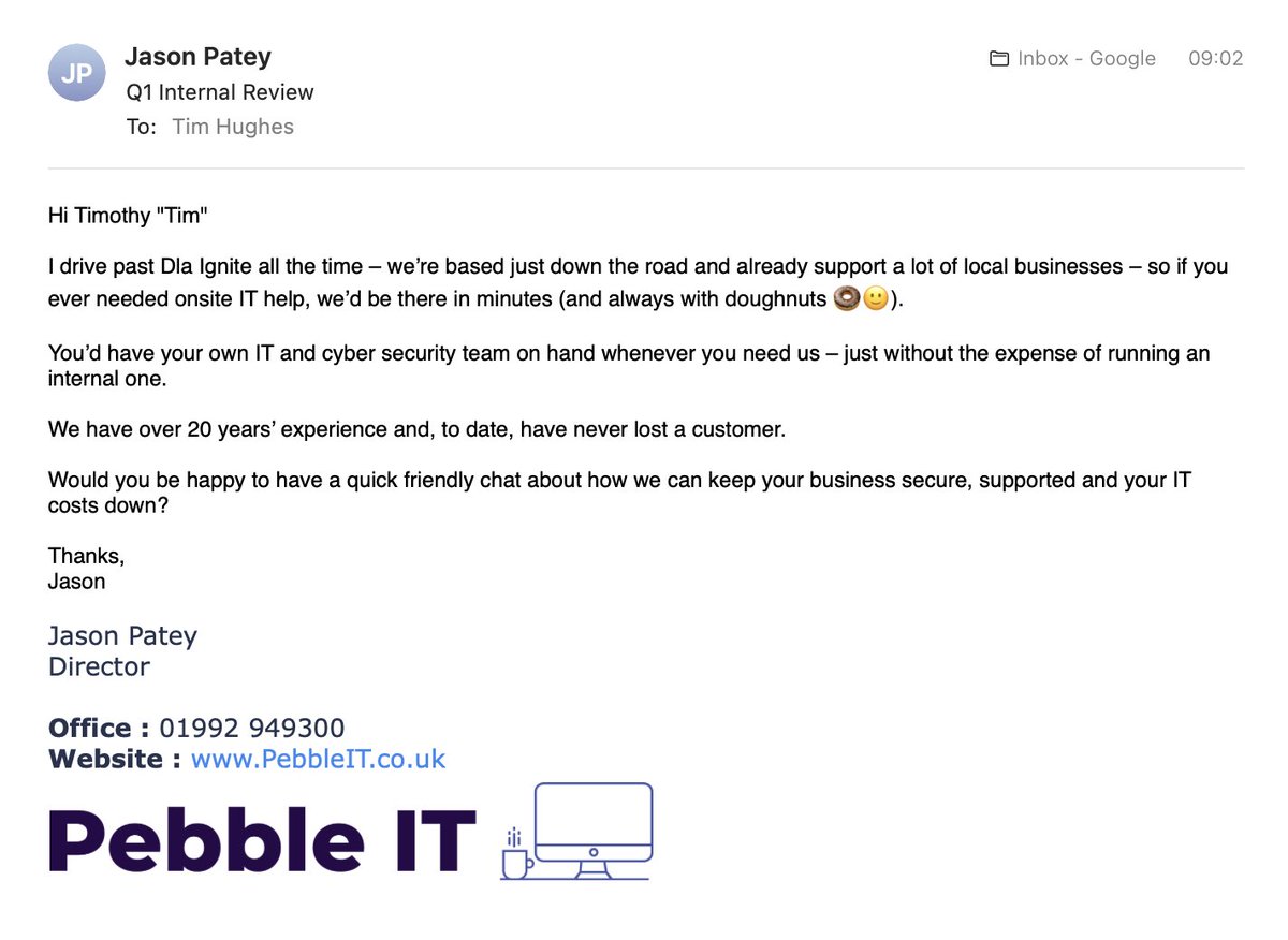 Timothy_Hughes's tweet image. We don't have an office, so you want to start a relationship on a lie? Really? #EmailMarketing #Spam #SocialSelling #DigitalSelling (Apart from the fact you've clearly scraped the data)
