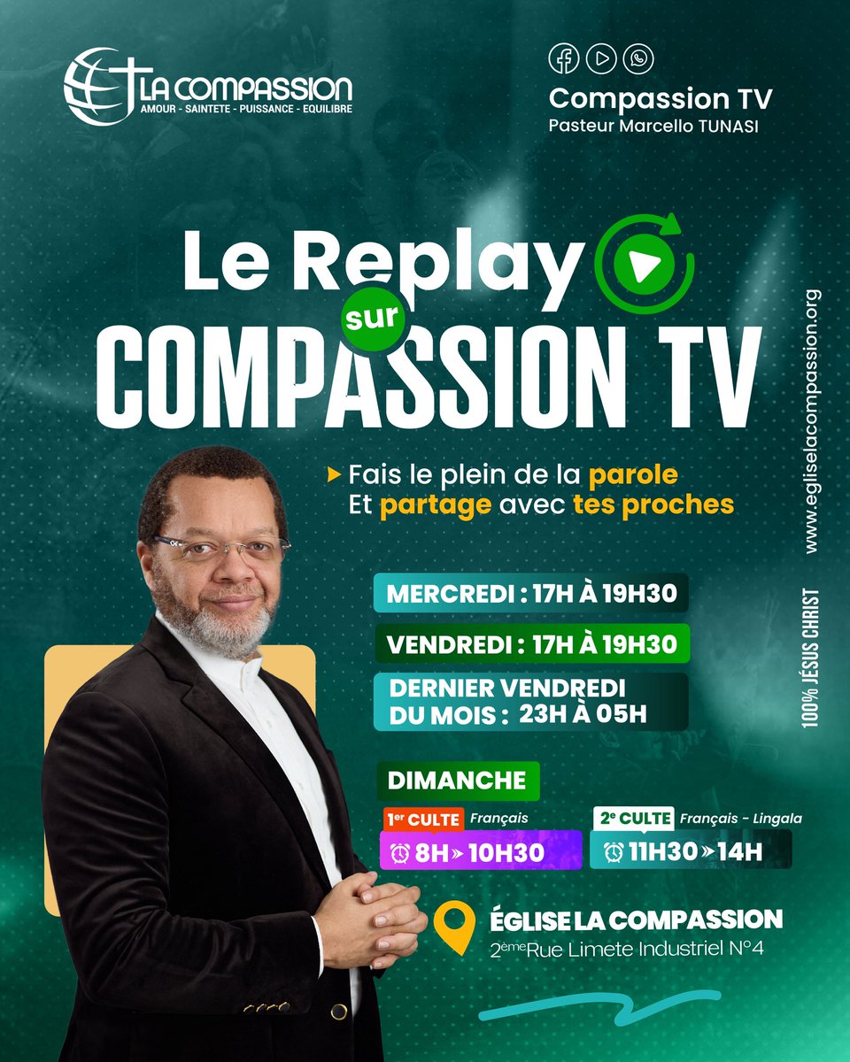 MarcelloTunasi's tweet photo. 📲 Le replay sur Compassion TV

Fais le plein de la Parole.
Et partage avec tes proches.

📱Dimanche •• https://t.co/3cpsTl71P0

📱 Mercredi •• https://t.co/Nca5WZgsyf

Disponible maintenant sur Compassion TV 🎥

#CompassionTV #LaCompassion https://t.co/6nljJOzEyW