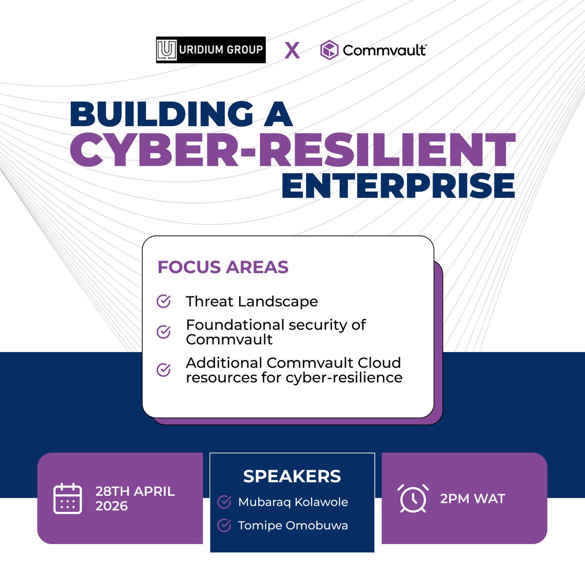 uridiumgroup001's tweet image. If your systems were tested today, would they hold?
Join the Uridium × Commvault Technology Update and learn how to build a cyber-resilient enterprise before it’s too late.

📅 28 April 2026
⏰ 2 PM WAT
Secure your spot now: uridiumoutsourcing.com/events/buildin…

 #DataProtection #TechWebinar