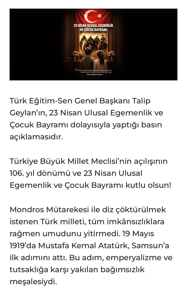 musaAkka's tweet photo. ATATÜRK’SÜZ 23 NİSAN OLMAZ!
23 Nisan’ı anlatıp Meclis’in kurucusunu yok saymak, tarih anlatmak değil; hakikati gizlemektir.
Bu bir eksiklik değil, bilinçli bir tercihtir. https://t.co/EHStnxCYg0 https://t.co/18SFl5lRm2