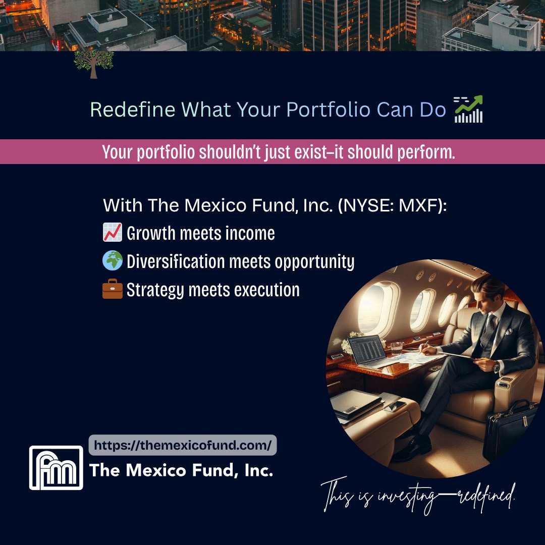 CEFNetwork's tweet image. Emerging markets. Established leaders. One fund: MXF.💡
➡️Learn more: themexicofund.com

#MXF #MexicoFund #ClosedEndFund #EmergingMarkets #LatinAmericaInvesting #GlobalMarkets #LongTermGrowth #CEF #DividendInvesting #CapitalAppreciation #PortfolioStrategy