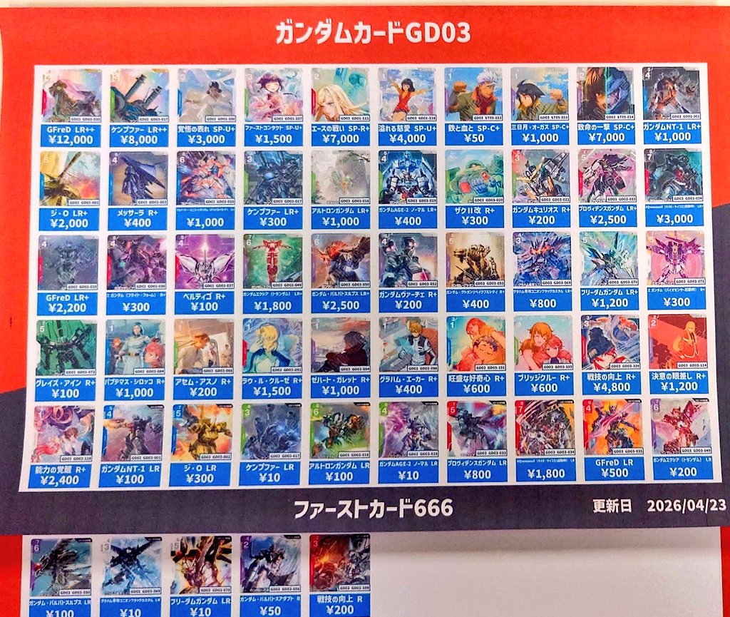 🔥店内情報🔥 📣ガンダムカード買取表📣 GD01から03の買取表になります