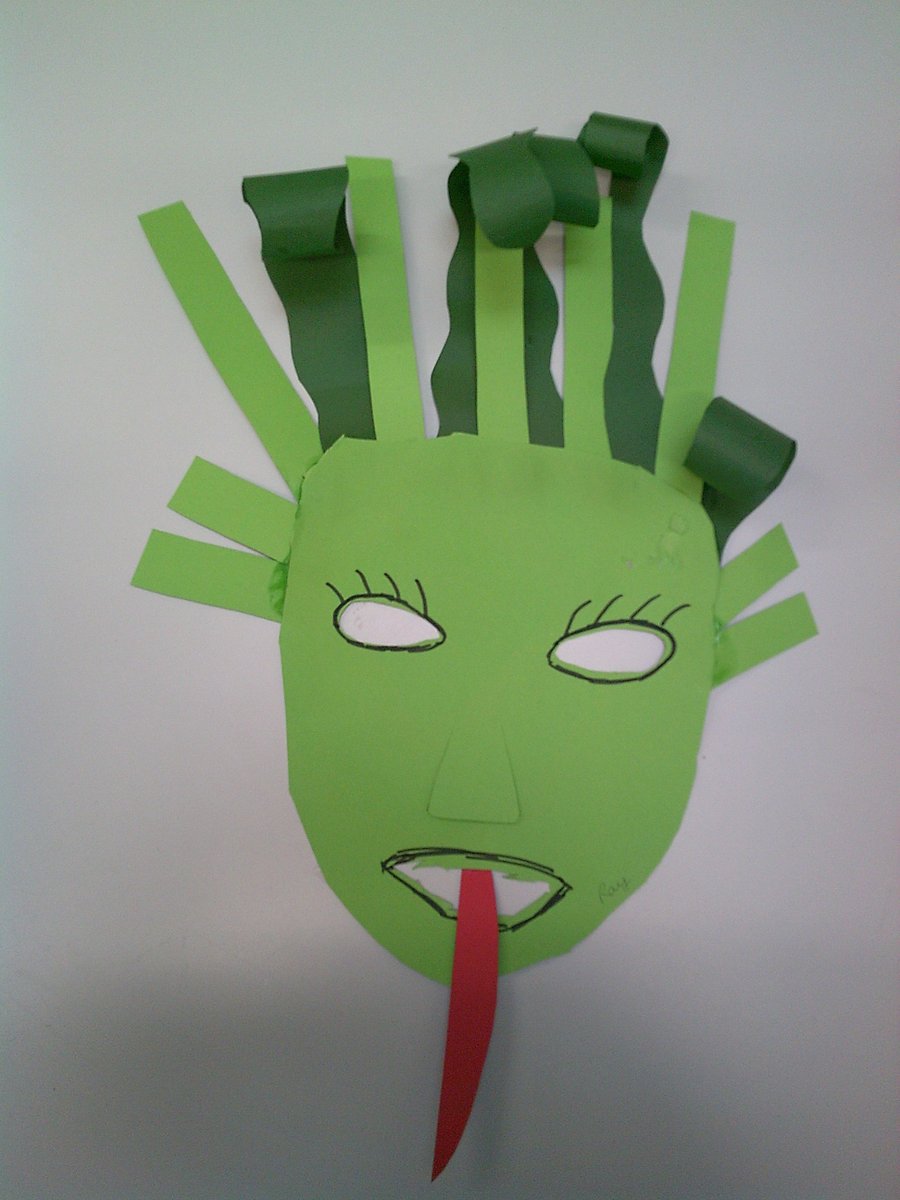 goringprimary's tweet photo. As part of our History topic about Ancient Greece, Robin class used collage techniques to create 3D Medusa masks. https://t.co/83JqBC0g0k