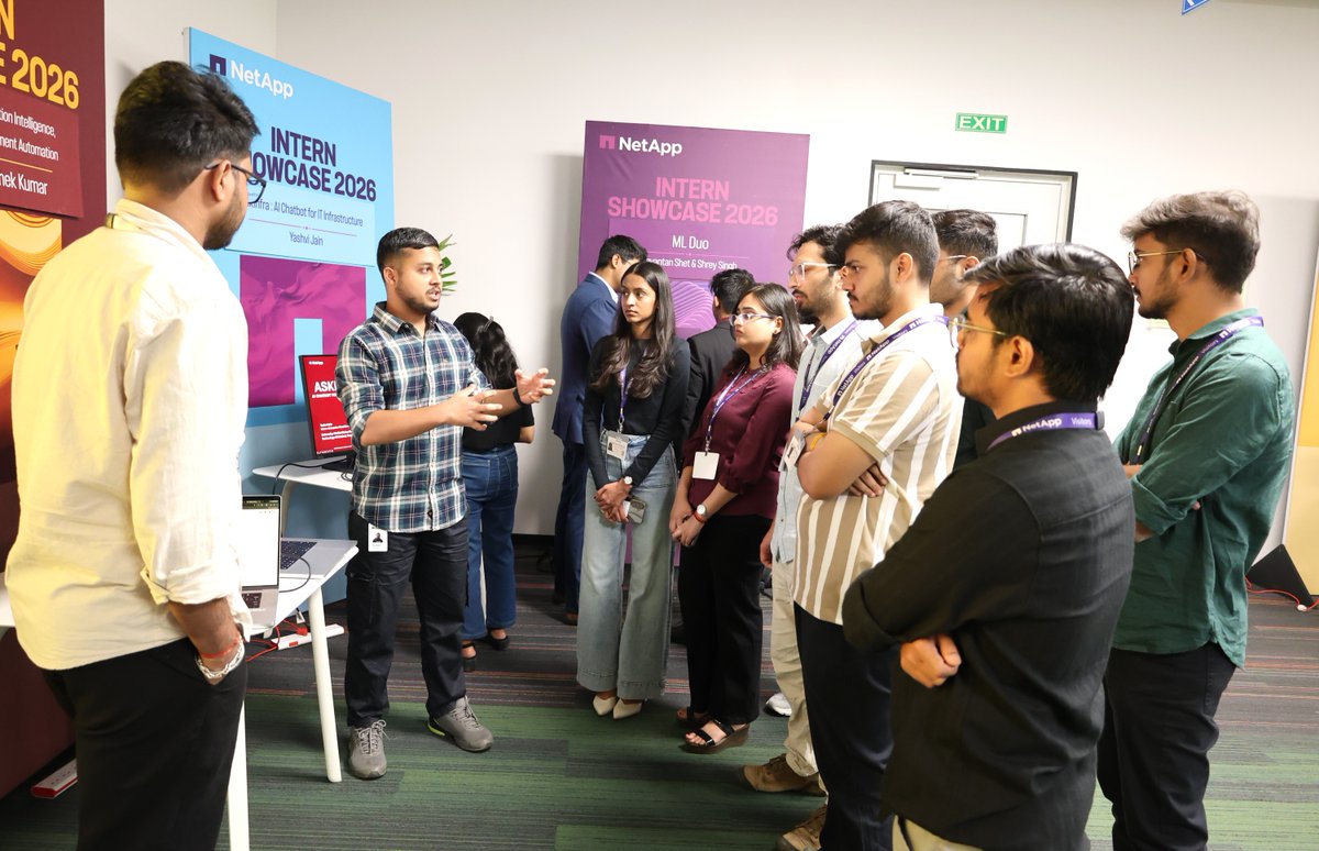 LifeAtNetApp's tweet image. 2 days, 50 booths &amp;amp; pure innovation! 🚀 Our Early in Career (EIC) India Intern Showcase 2026 was a hit. Interns presented creative projects, engaging teams with fresh ideas and ownership. A true reflection of the talent &amp;amp; energy at NetApp!

#NetApp #LifeAtNetApp #WhyNetApp