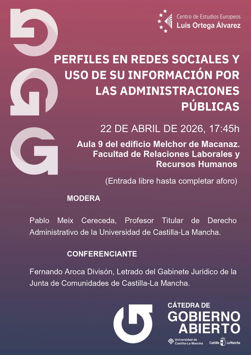 CEEUCLMTOLEDO's tweet photo. Ayer 22 de abril en @uclm_es #Albacete se celebró un nuevo seminario de la Cátedra de Gobierno Abierto de @uclm_es 
En esta ocasión, Fernando Aroca Divisón, letrado de @gobjccm  analizó los “Perfiles en redes sociales y el uso de su información por las Administraciones públicas”. https://t.co/yg4Yarq4RA