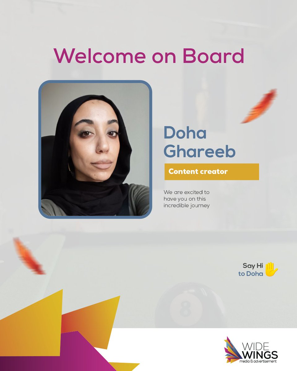 Wide_WingsMedia's tweet image. We are excited to announce that Doha Ghareeb has joined Wide Wings Media &amp;amp; Advertising as our newest content creator. Welcome to the team, Doha!

#MeetTheTeam
#Create #Connect #Captivate
#WelcomeOnBoard #NewTeamMember #TeamGrowth #WideWingsFamily
#ReemHolding