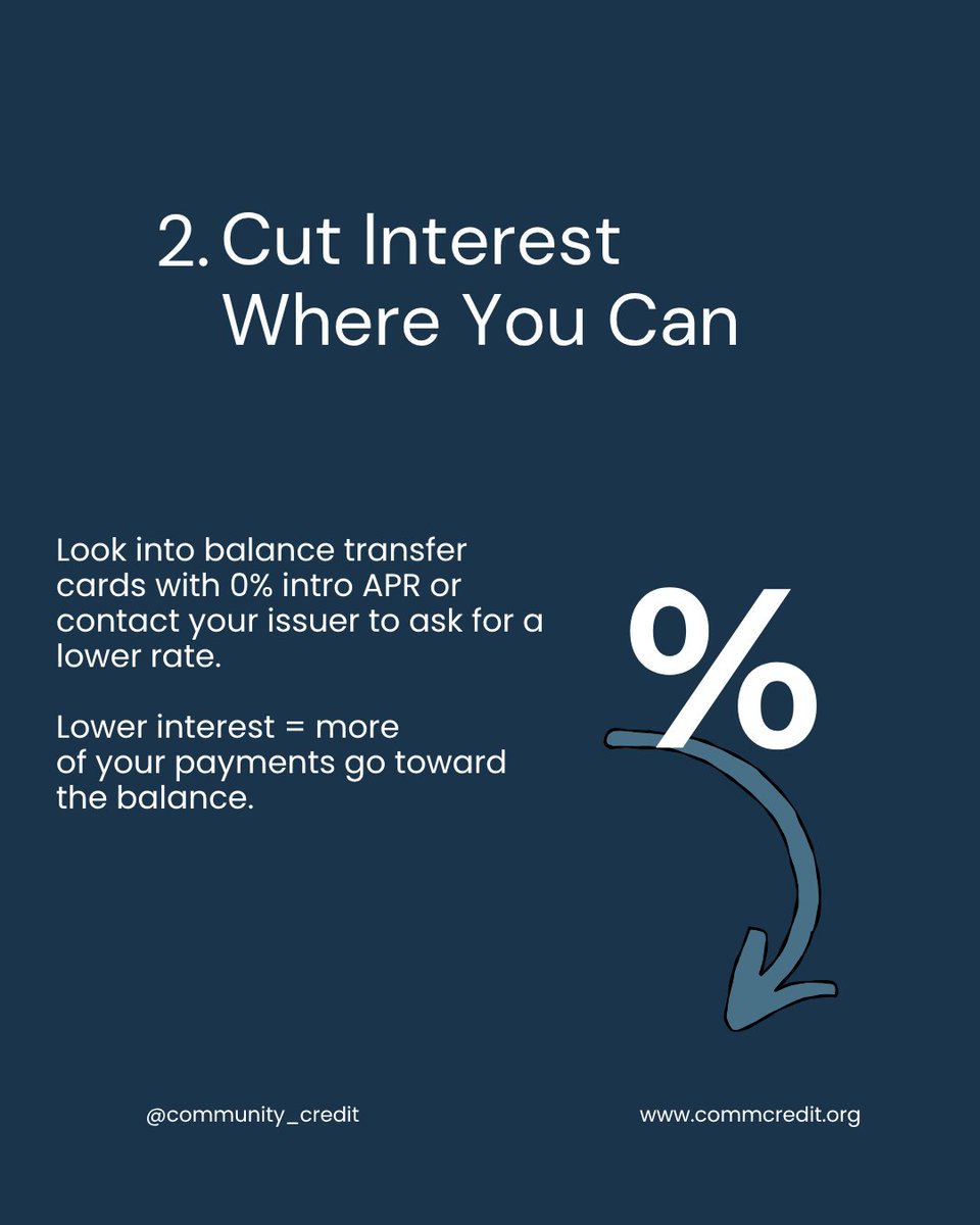 commcredit's tweet image. Feeling stuck with #credit card #debt? You’re not alone—and the good news is, small, smart moves can make a difference. 
Start with a plan, lower your #interest where you can, and pay a little more than the minimum whenever possible. It’s not about perfection—it’s about progress.