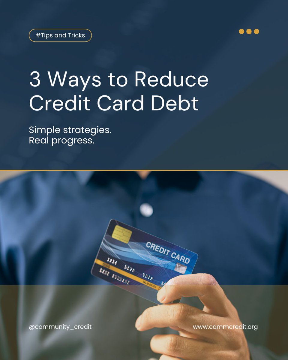 commcredit's tweet image. Feeling stuck with #credit card #debt? You’re not alone—and the good news is, small, smart moves can make a difference. 
Start with a plan, lower your #interest where you can, and pay a little more than the minimum whenever possible. It’s not about perfection—it’s about progress.