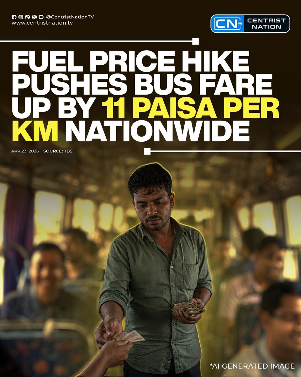 centristnattv's tweet photo. Bus fares for diesel-run vehicles have increased by 11 paisa per kilometre nationwide, following the recent fuel price hike, with new rates effective immediately, Transport Minister Sheikh Robiul Alam announced

#FuelPriceHike #BusFareIncrease #TransportCosts #cnnews #centristnation