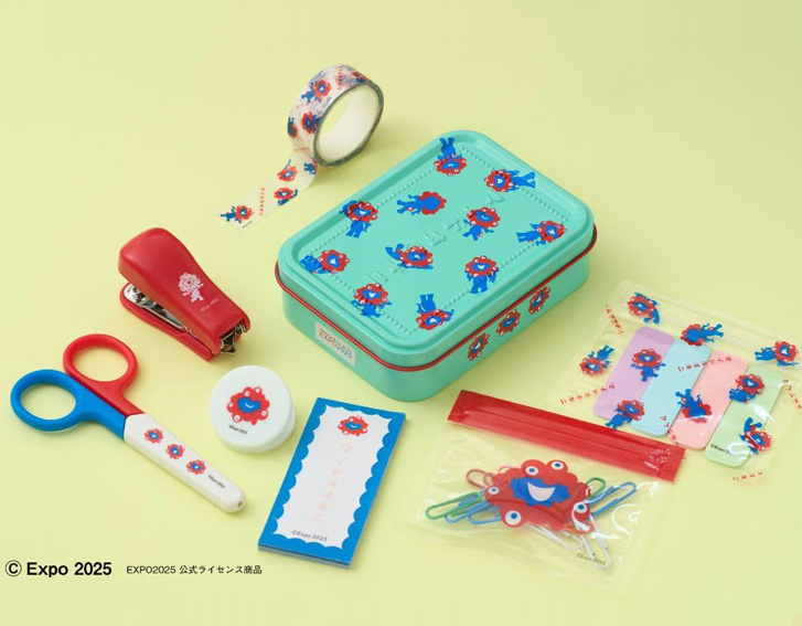 ミャクミャク」のかわいいミニ文具セットが登場！ レトロでかわいい缶