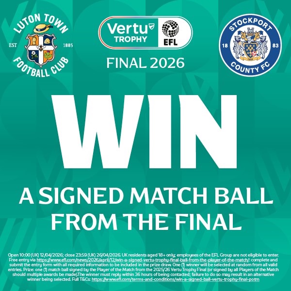 LutonTown's tweet photo. Win a signed match ball from the Vertu Trophy Final Player of the Match, Nahki Wells! ⚽️
@EFL #VertuTrophy