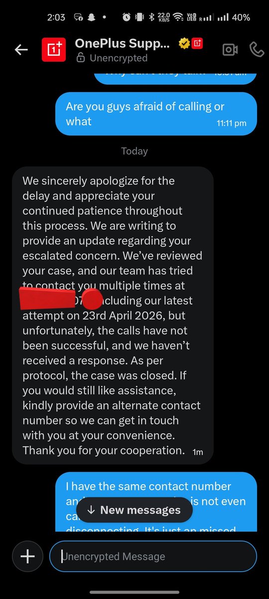 rishabhrajput84's tweet photo. @onepluscareIN @onepluscareIN Got this response and it clearly shows that you guys have some policy to call and you were counting so just called and disconnected in 5 sec then 2 missed calls of 2 rings and then just closed the case.
@jagograhakjago
#ConsumerRights
#OnePlueFraud https://t.co/c0mUn1CytE