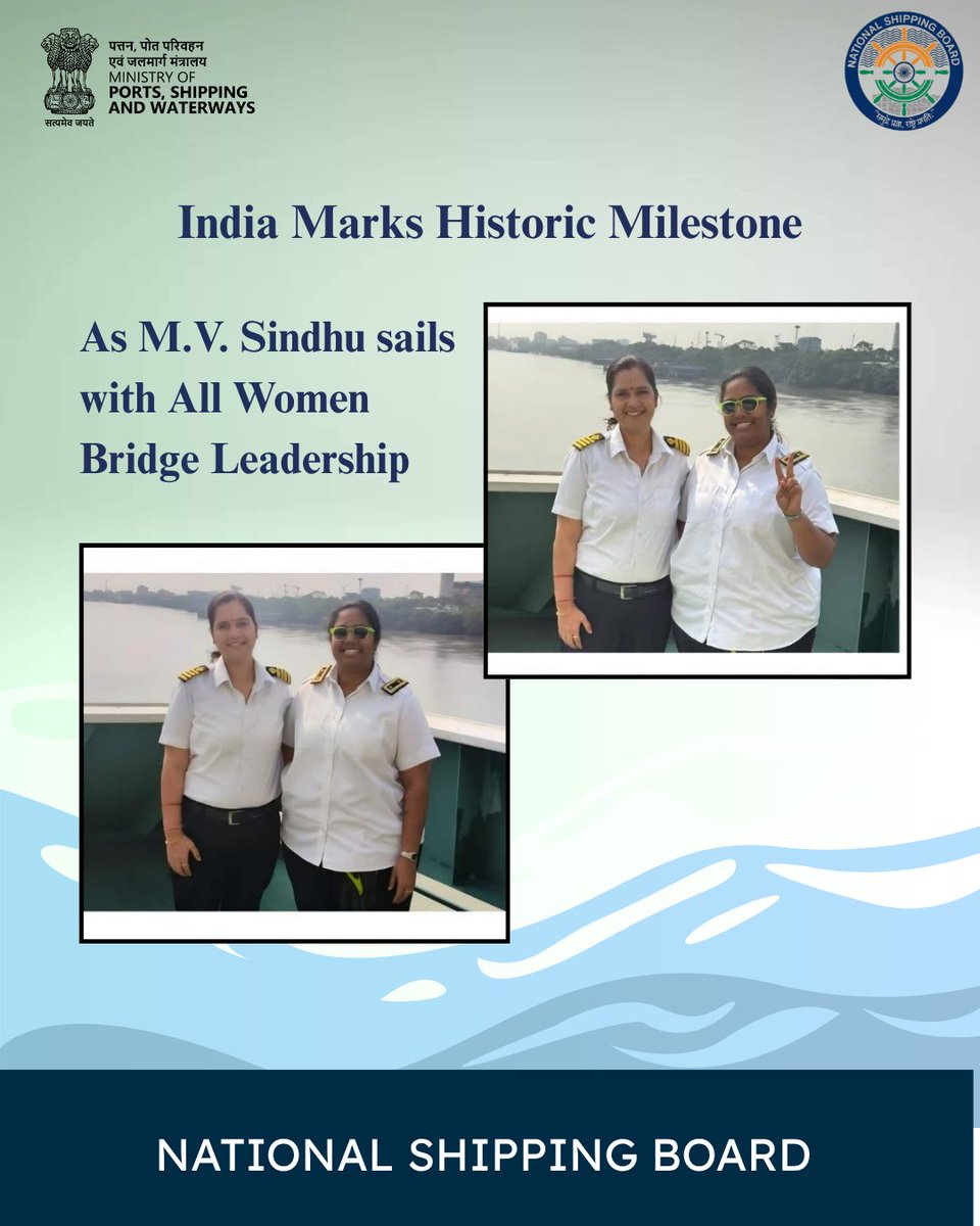 History at sea! 🚢
M.V. Sindhu sails as the first Indian-flag vessel led by both a female Master and Pilot—a proud milestone for inclusion in maritime.
#WomenInMaritime #IndianShipping