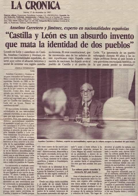 Anselmo Carretero 
"Castilla y León es un absurdo invento que mata la identidad de dos pueblos "
#SomosLeoneses