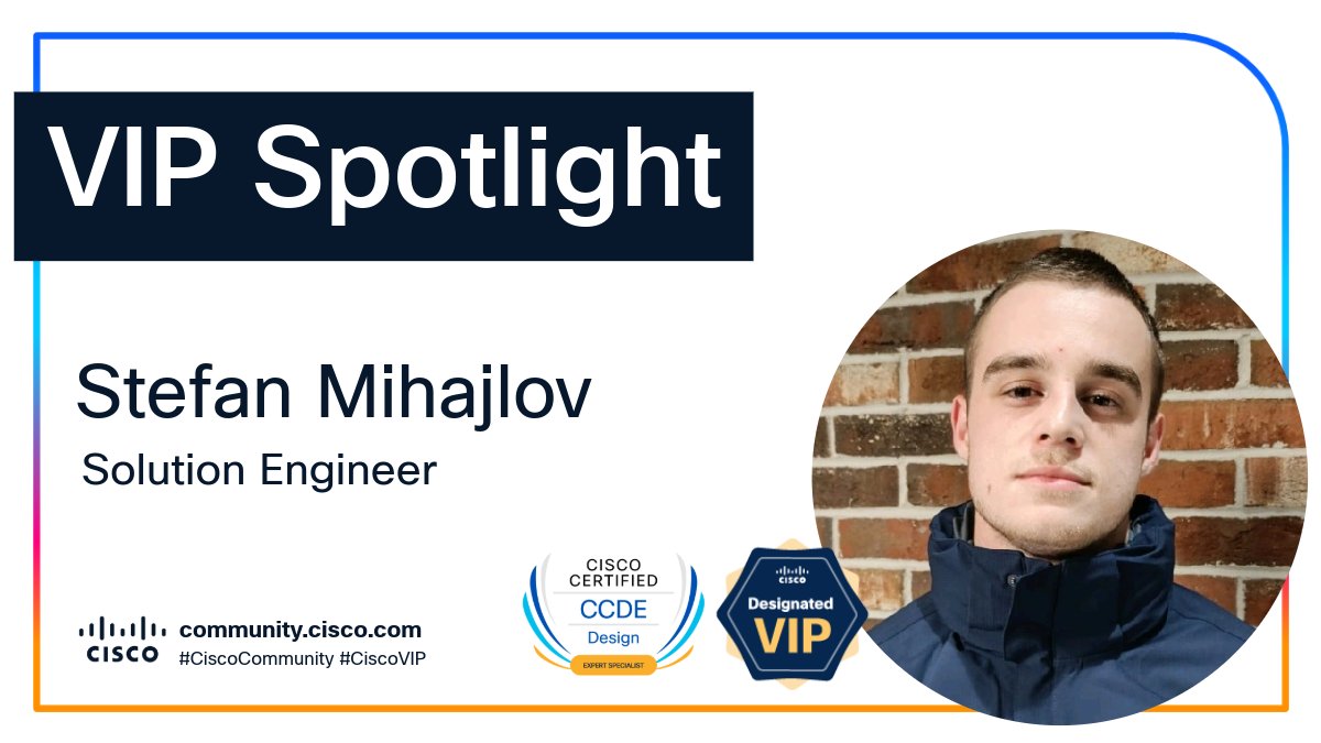 CiscoCommunity's tweet photo. ๐ #VIPSpotlight: Meet Stefan, our newest #CiscoVIP! ๐โโ๏ธ๐จ
Networking expert by day, pro sprinter by speed. He brings unmatched discipline to #CiscoSpaces and his next goal: #CCIE Wireless!
Join us in welcoming him to the VIP family: https://t.co/JwFppSRd58
#CiscoCommunity https://t.co/SOazbB1PZt