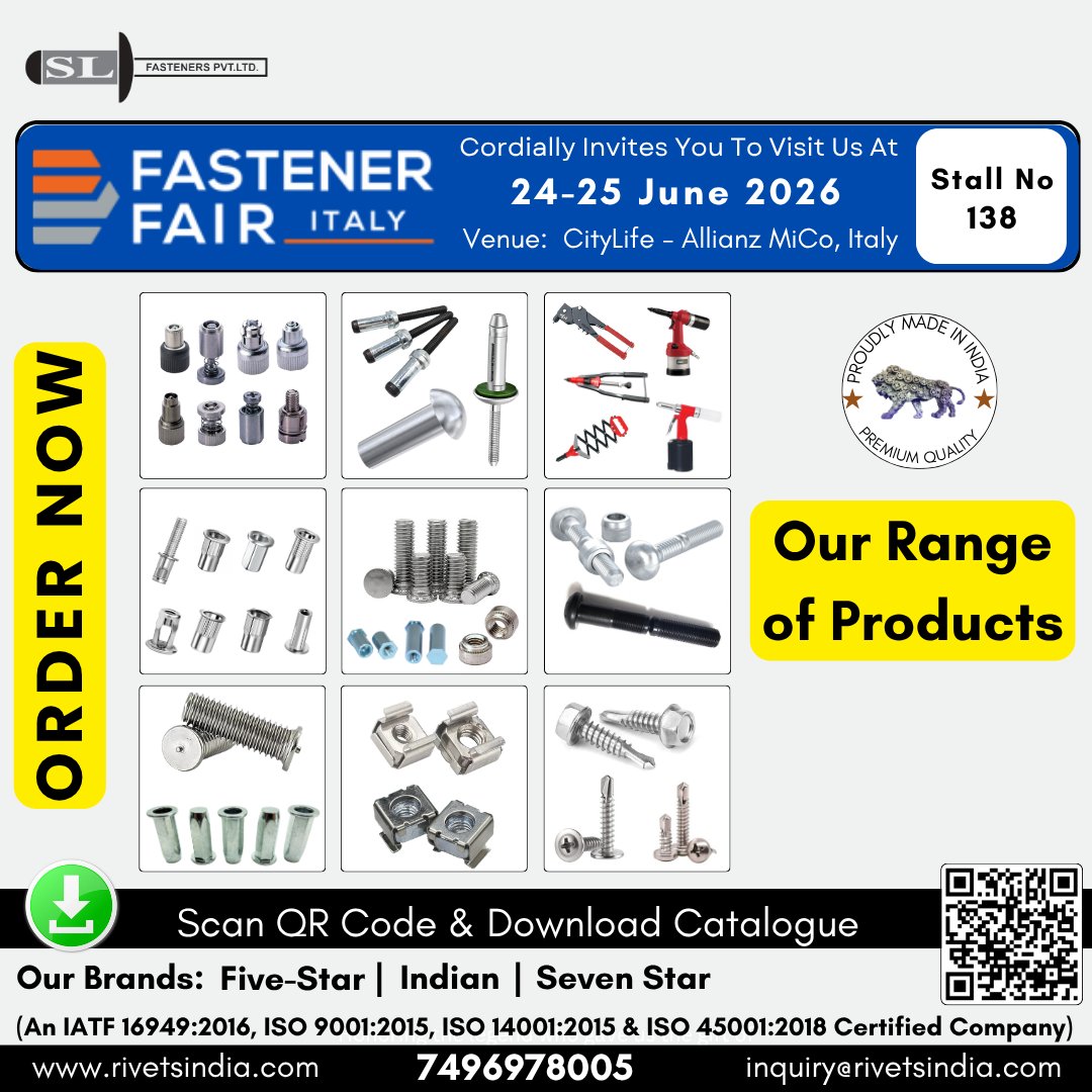 Slfasteners321's tweet image. Everything you need, all in one place.
.
Find the right solution for every application—engineered to perform, designed to last.
.
📷 Contact us
📷 +91-7496978005
📷 inquiry@rivetsindia.com
📷 rivetsindia.com
.
#ToolsAndFasteners #MadeInIndia #slfasteners #blindrivets