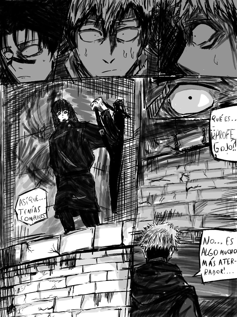 SrAche32646's tweet photo. Garabato (13 horas, joder)

Momento Hiatus, nos vemos en dos semanas mis amores (no les voy a decir así en mi vida)

En inglés: 
Yuji: "What is... Gojo Sensei?! No... It's something much more terrifying!..."
Rika: "So... You had accomplices." https://t.co/BJiGdTK41Q