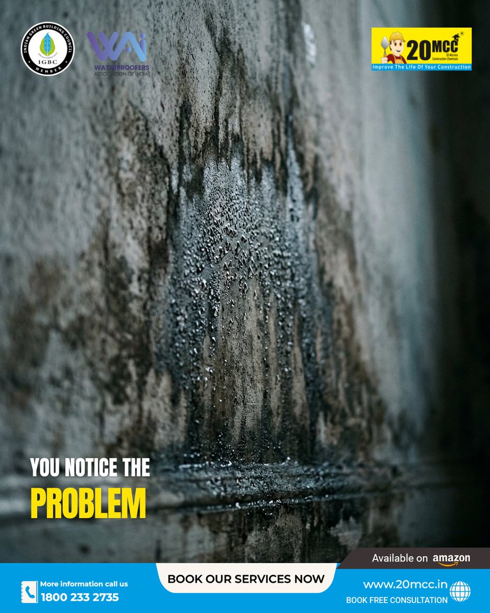 20MCC_Chemicals's tweet image. It starts with a small patch… and before you know it, dampness takes over your walls.

Don’t ignore the signs — take the right step at the right time.
With Rumido by 20MCC, get strong, long-lasting protection. 

#20mcc #Waterproofing #RoofWaterproofing #WaterproofingSolutions
