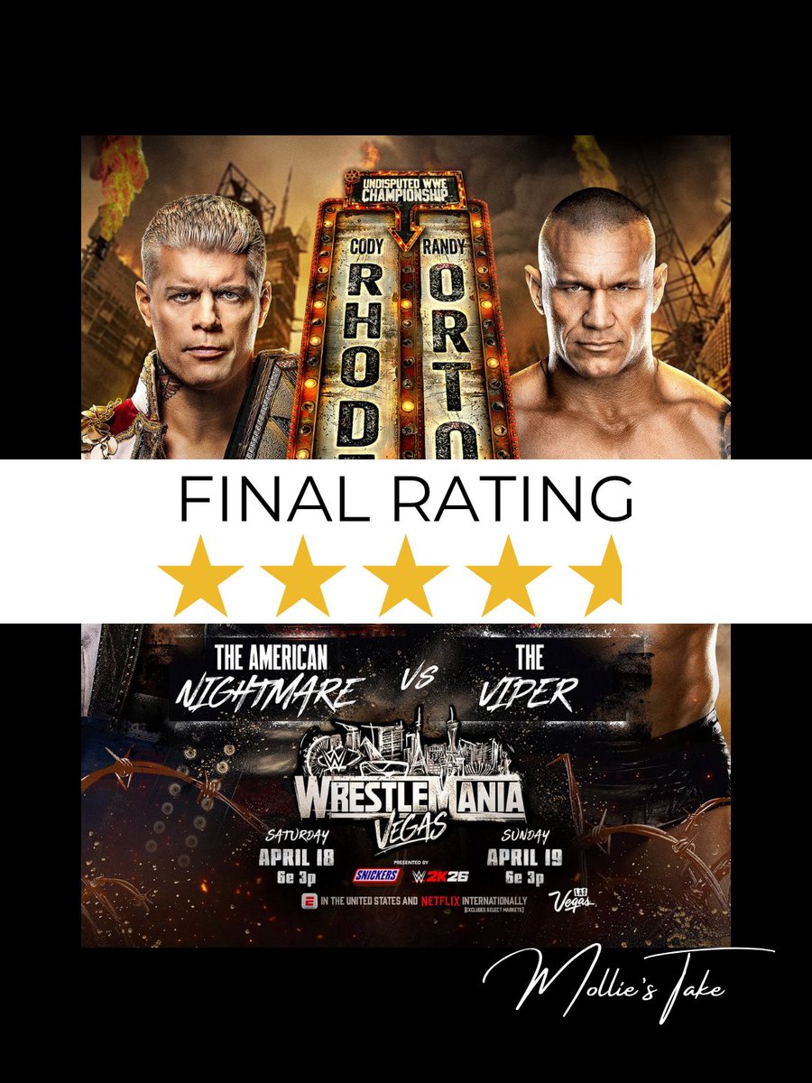 Molliestake87's tweet image. #WWE #WrestleMania 

Overall, WrestleMania 42 Night 1 delivers a highly entertaining show with strong matches, memorable returns, and emotional moments. While match lengths and ad interruptions hold it back slightly, the event still succeeds as a major spectacle.

Total Star